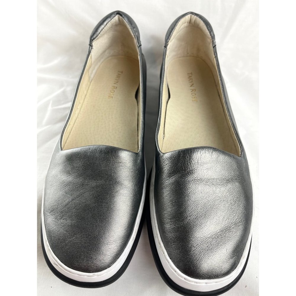 Taryn Rose Fressa Metalic Silver Leather Slip On Sneaker,  Women’s Size 10 Mediu